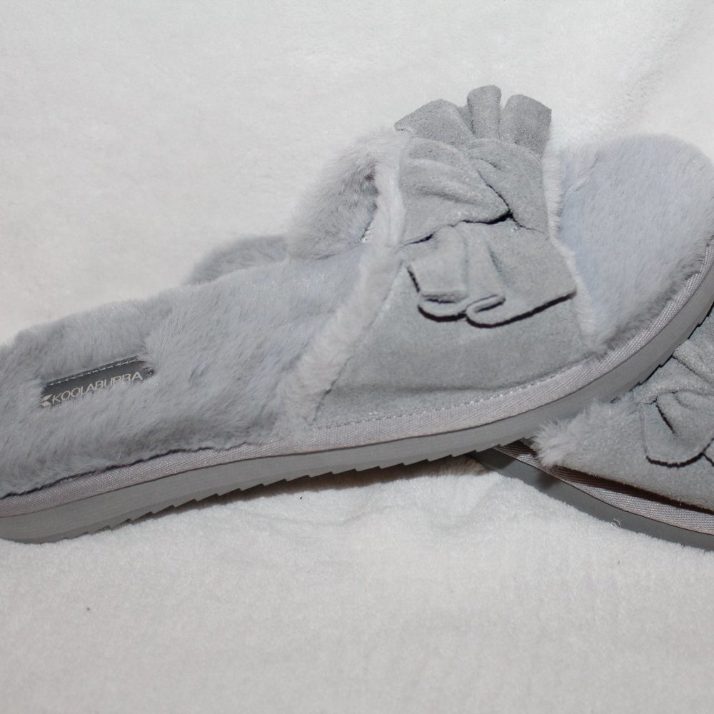 UGG KOOLABURRA NEW GRAY‎ SUEDE BOW SLIPPER SANDALS